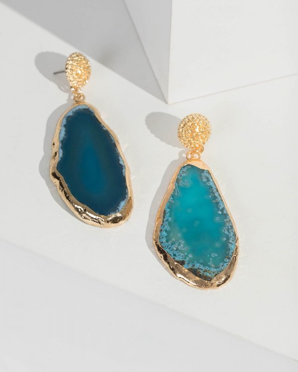 Blue Sliced Crystal Drop Earrings