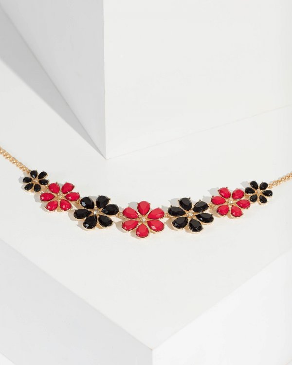 Multi Colour Multi Sized Crystal Flowers Necklace